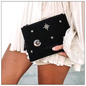 Spell & The Gypsy Celestial Black Suede Clutch Bag